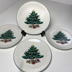 Lot of 4 GEI Christmas Tree 7-1/8" Luncheon/ Cookie Plates New Other